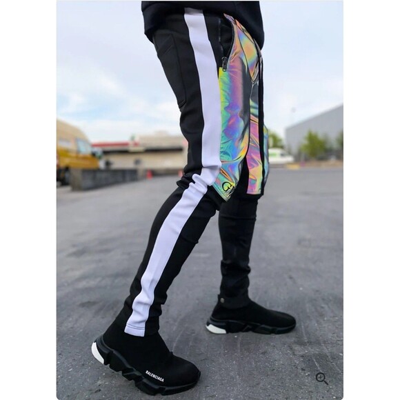 Guapi Rainbow Reflective Biker Track Pants Mens 34 Cult Wear Streetwear Joggers - Picture 7 of 16